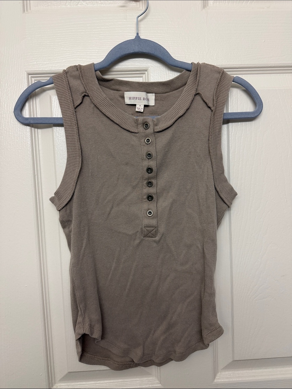 Hippie Rose Taupe Ribbed Henley Tank - Button Front